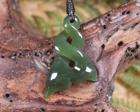 Whale tail carved from Inanga Pounamu - NZ Greenstone
