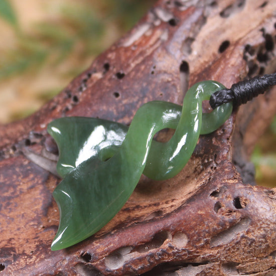 Whale tail carved from Inanga Pounamu - NZ Greenstone