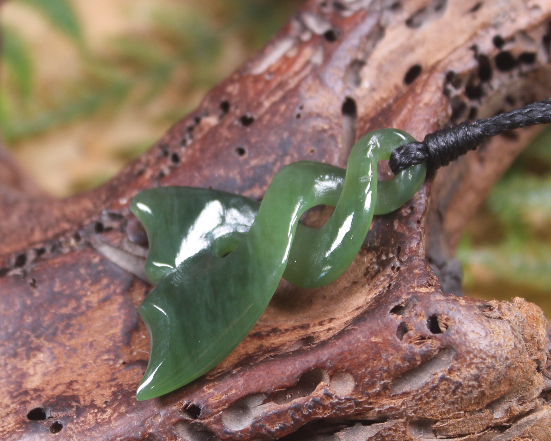 Whale tail carved from Inanga Pounamu - NZ Greenstone