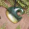 Heart with Koru carved from Flower Jade Pounamu - NZ Greenstone