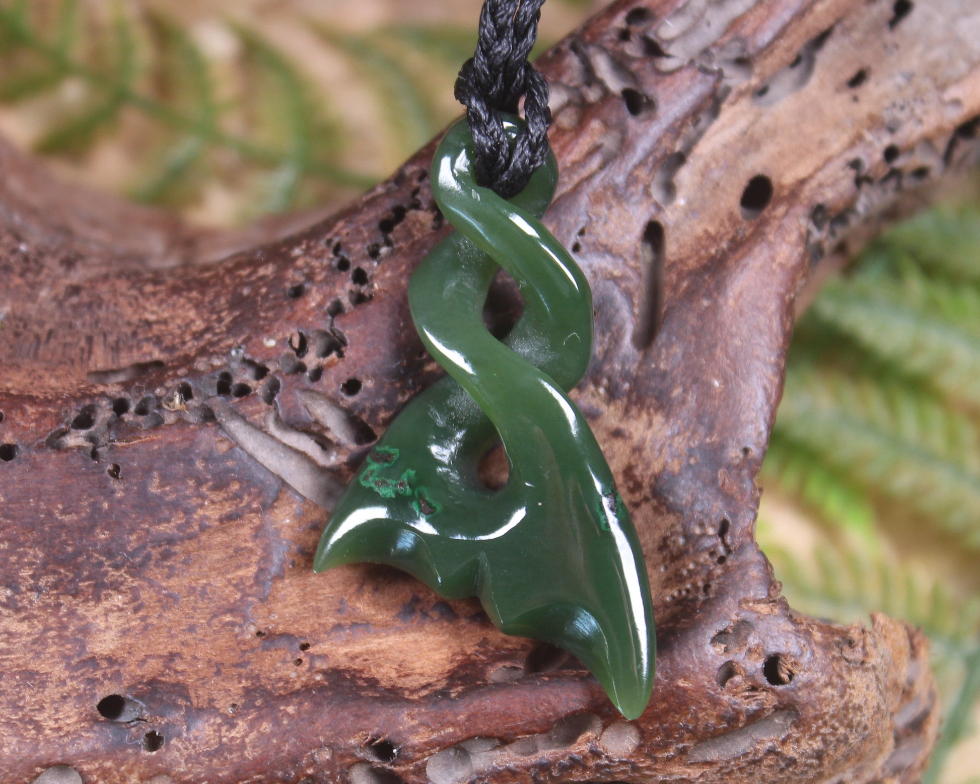 Whale Tail carved from Kawakawa Pounamu - NZ Greenstone