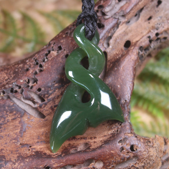 Whale Tail carved from Kawakawa Pounamu - NZ Greenstone
