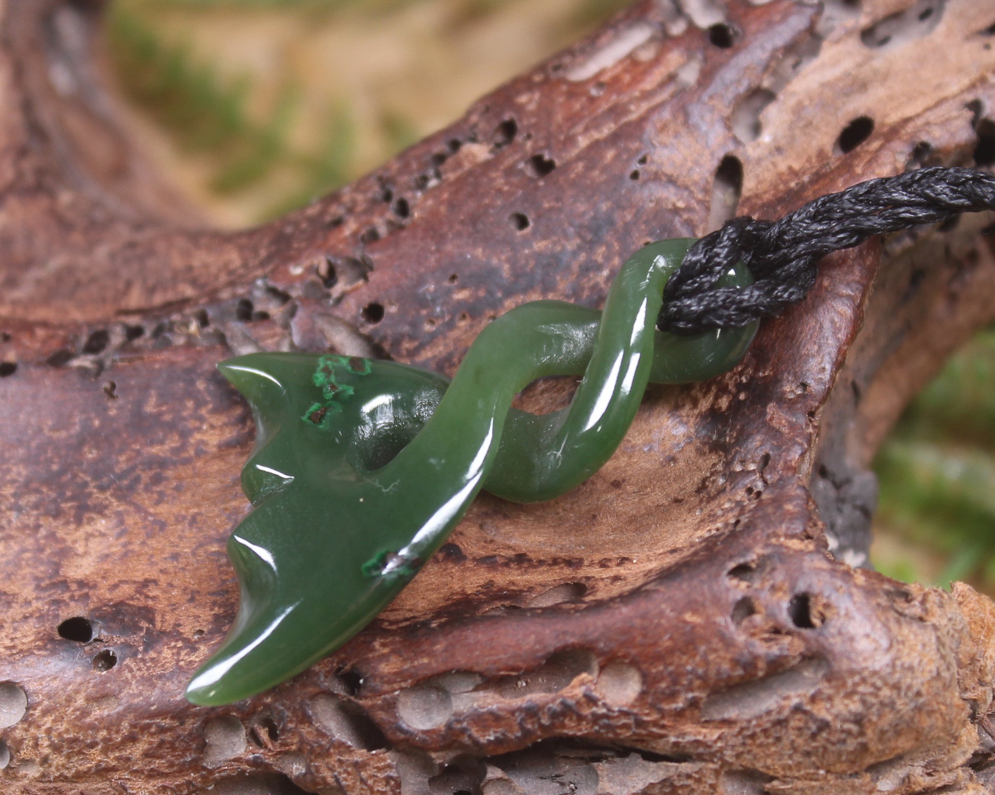 Whale Tail carved from Kawakawa Pounamu - NZ Greenstone