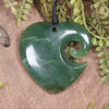 Heart with Koru carved from Hapopo Pounamu - NZ Greenstone