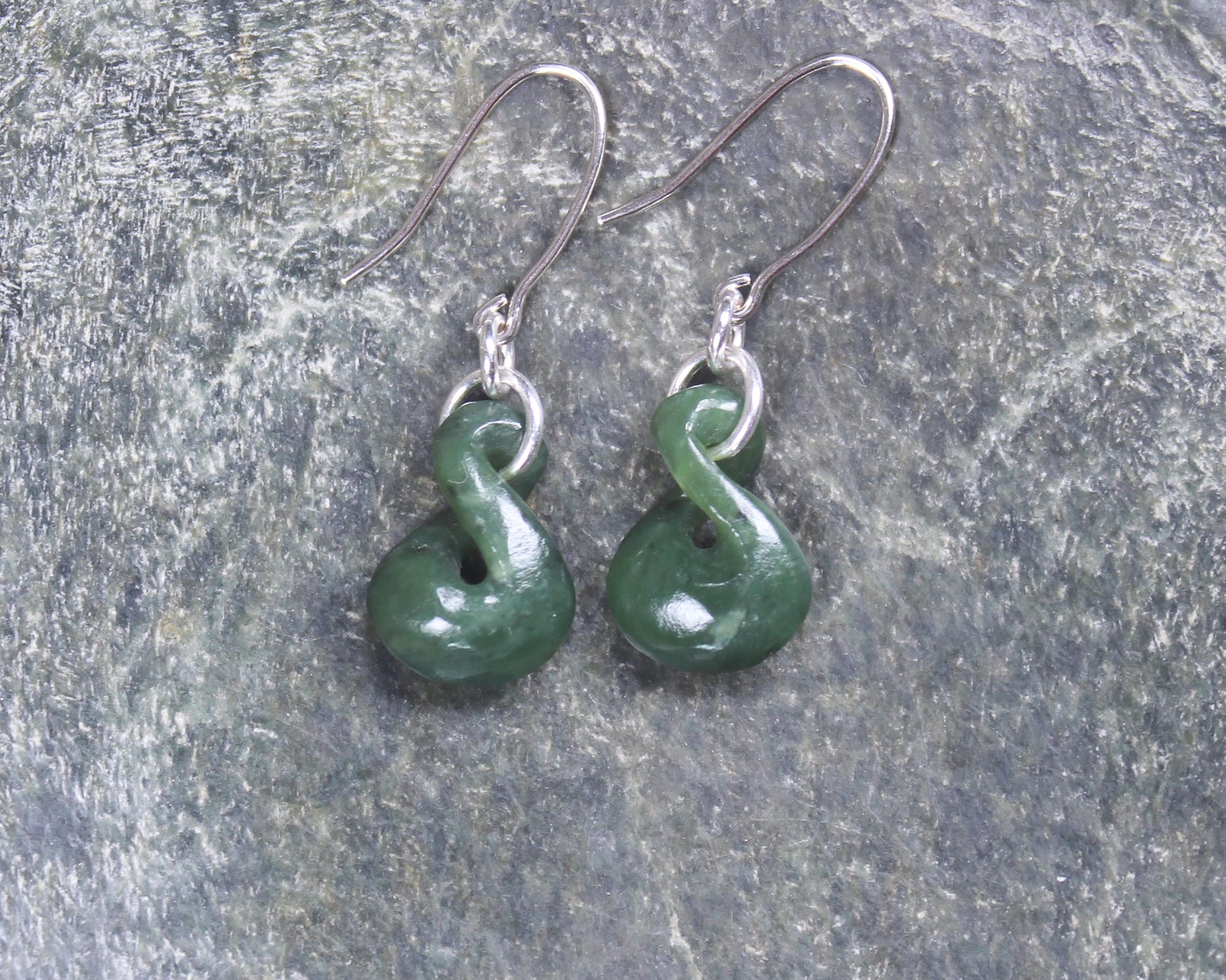 Twist Earrings carved from Hapopo Pounamu - NZ Greenstone