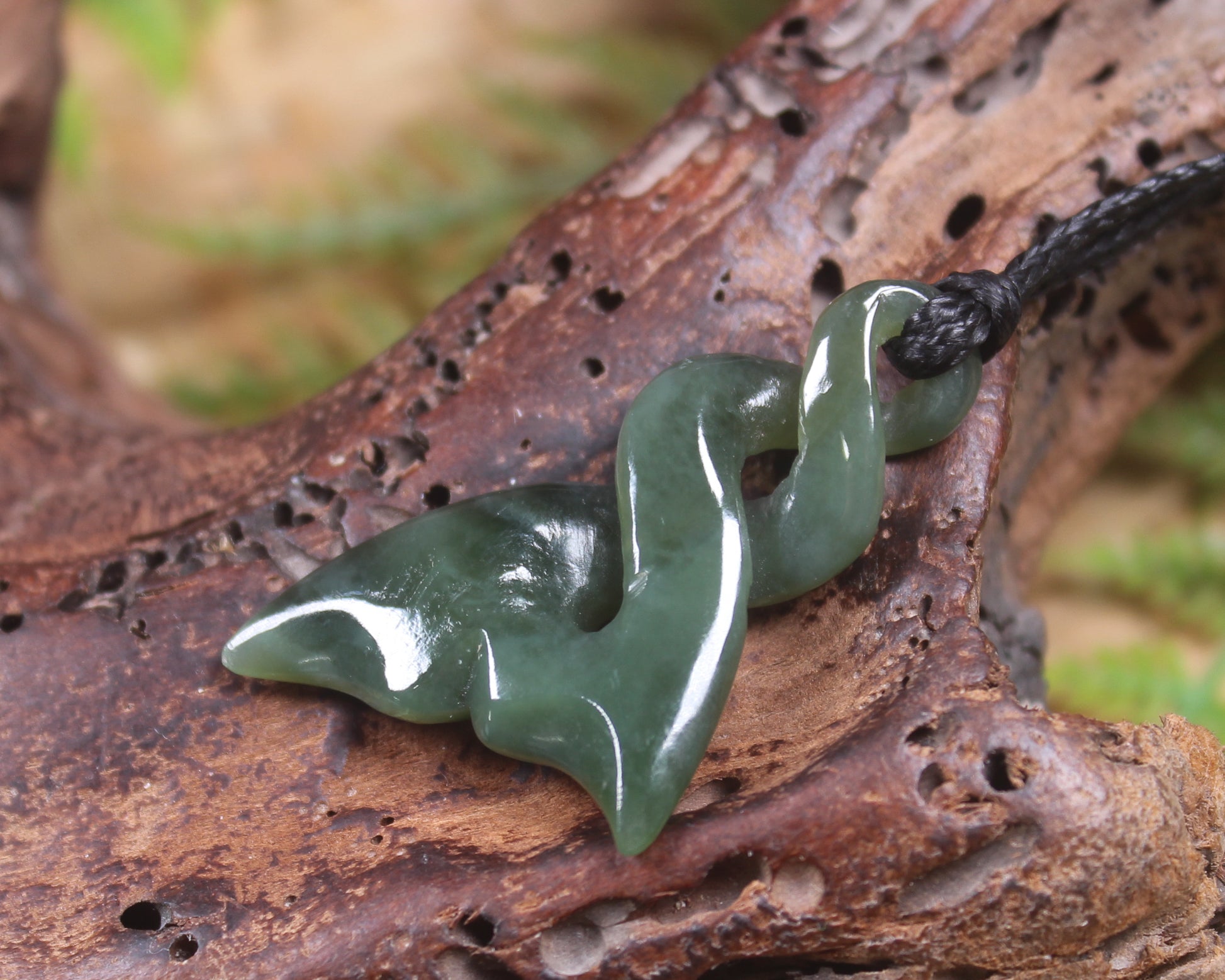 Whale tail carved from Inanga Pounamu - NZ Greenstone