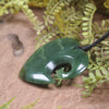 Heart with Koru carved from Hapopo Pounamu - NZ Greenstone
