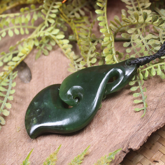 Koru Twist carved from Kawakawa Pounamu - NZ Greenstone