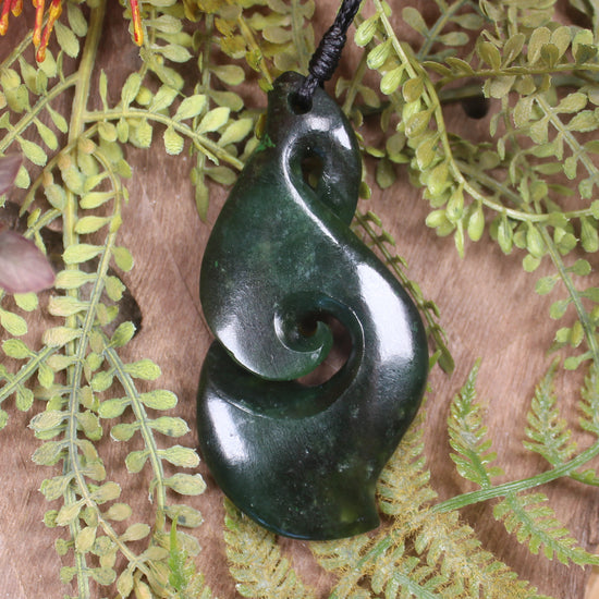 Koru Twist carved from Kawakawa Pounamu - NZ Greenstone