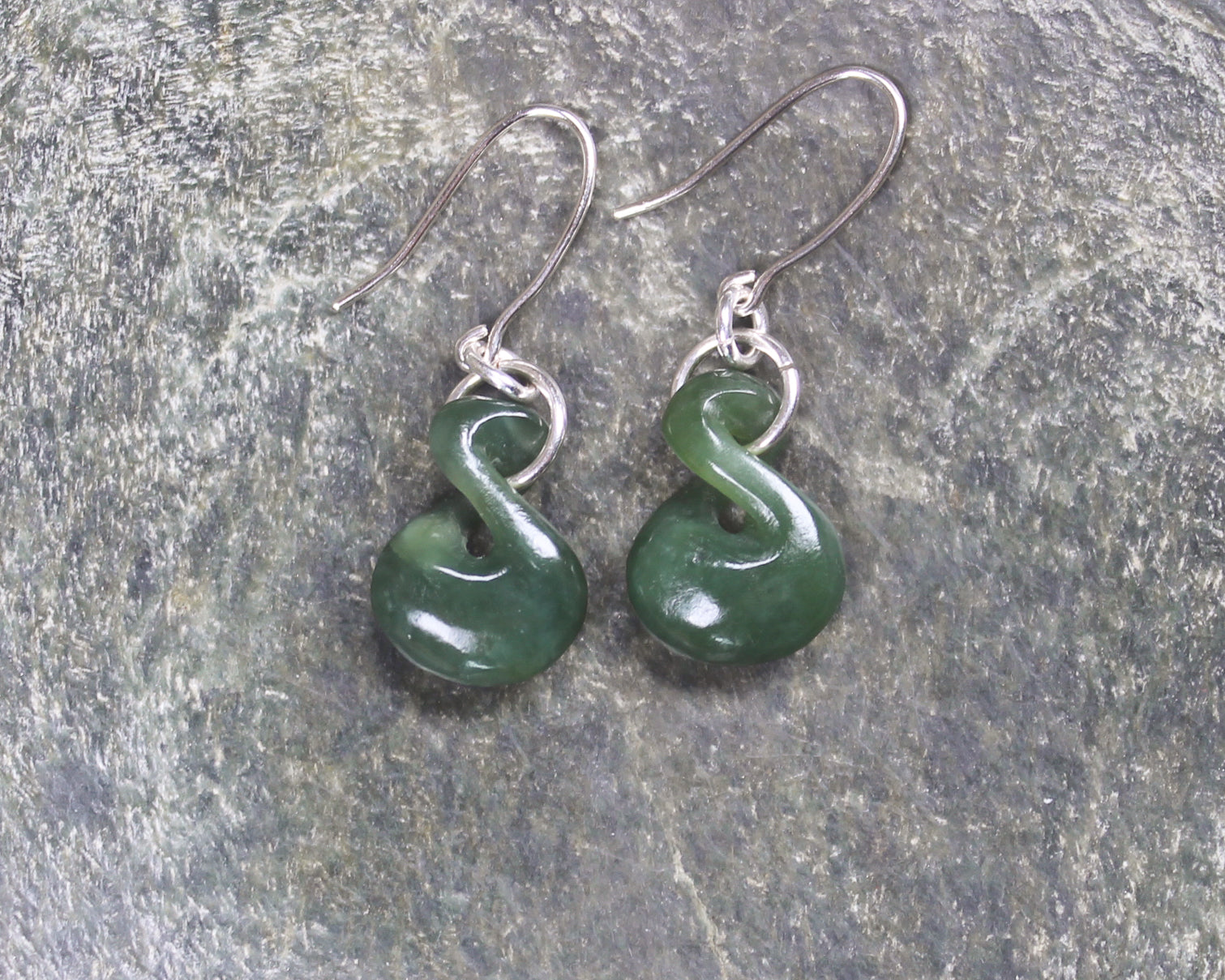 Twist Earrings carved from Hapopo Pounamu - NZ Greenstone