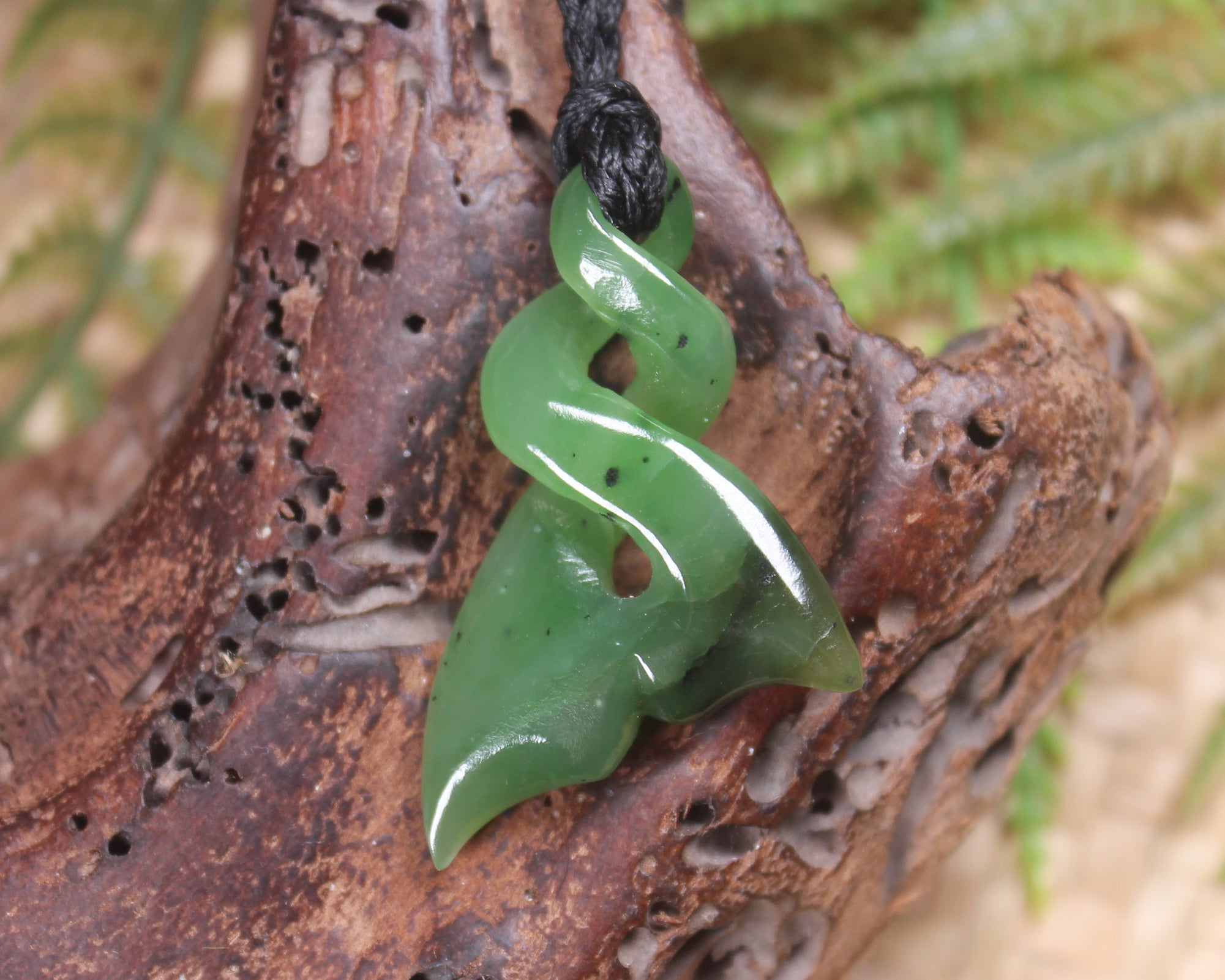 Whale tail carved from Hapopo Pounamu - NZ Greenstone
