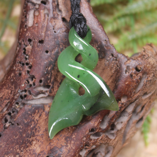 Whale tail carved from Hapopo Pounamu - NZ Greenstone