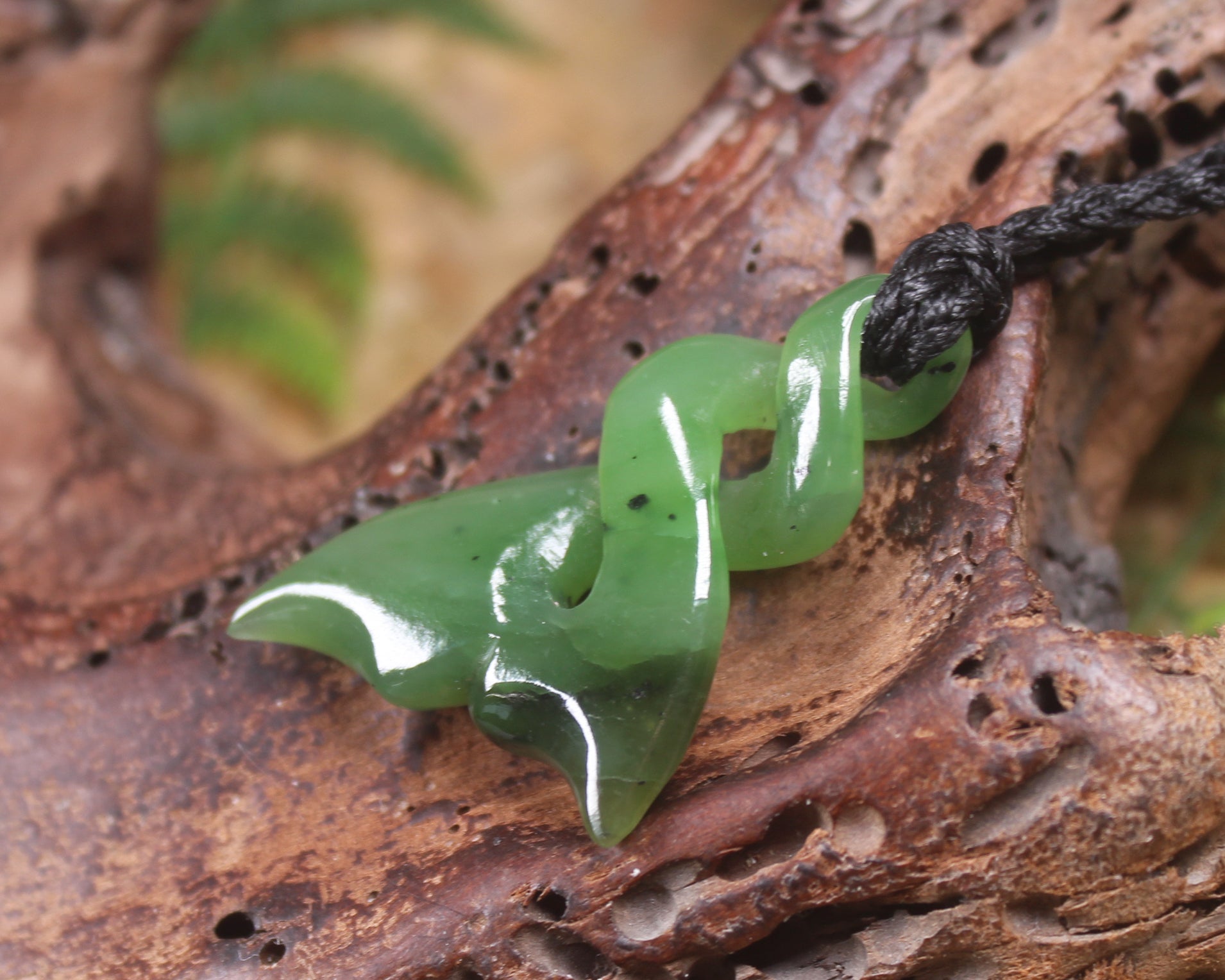 Whale tail carved from Hapopo Pounamu - NZ Greenstone
