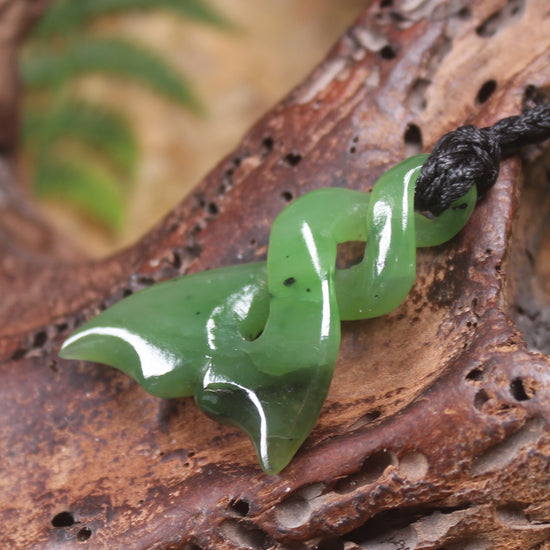 Whale tail carved from Hapopo Pounamu - NZ Greenstone
