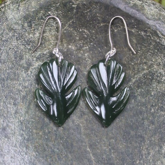 Pīwakawaka or Fantail Bird Earrings carved from Kawakawa Pounamu - NZ Greenstone