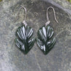 Pīwakawaka or Fantail Bird Earrings carved from Kawakawa Pounamu - NZ Greenstone