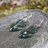 Pīwakawaka or Fantail Bird Earrings carved from Kawakawa Pounamu - NZ Greenstone