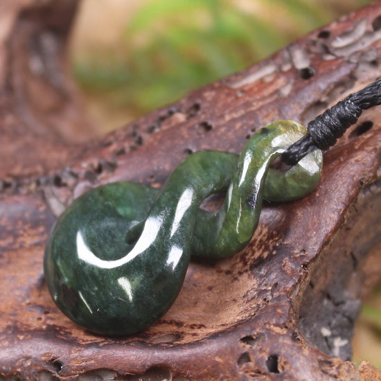 Twist or Pikorua carved from Flower Jade Pounamu - NZ Greenstone