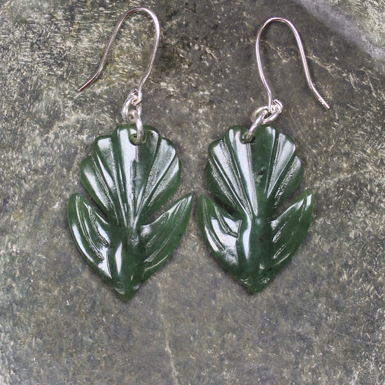 Pīwakawaka or Fantail Bird Earrings carved from Kawakawa Pounamu - NZ Greenstone