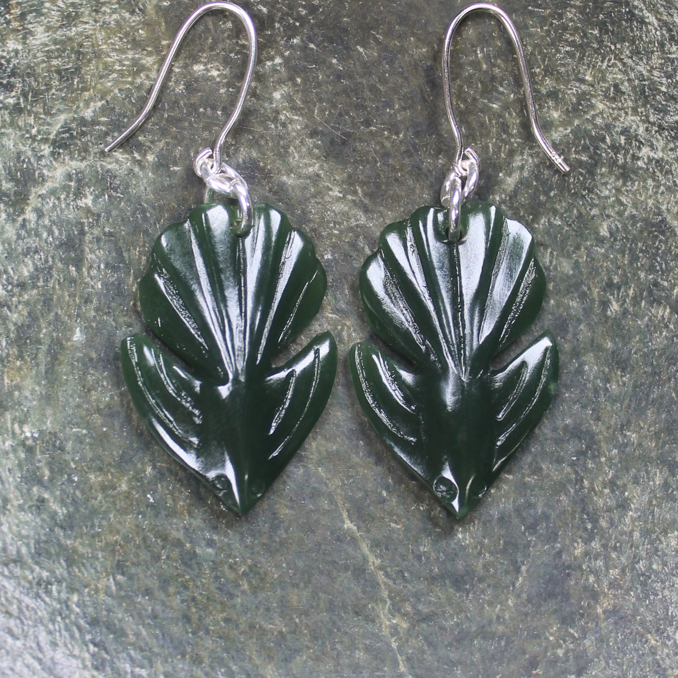 Pīwakawaka or Fantail Bird Earrings carved from Kawakawa Pounamu - NZ Greenstone