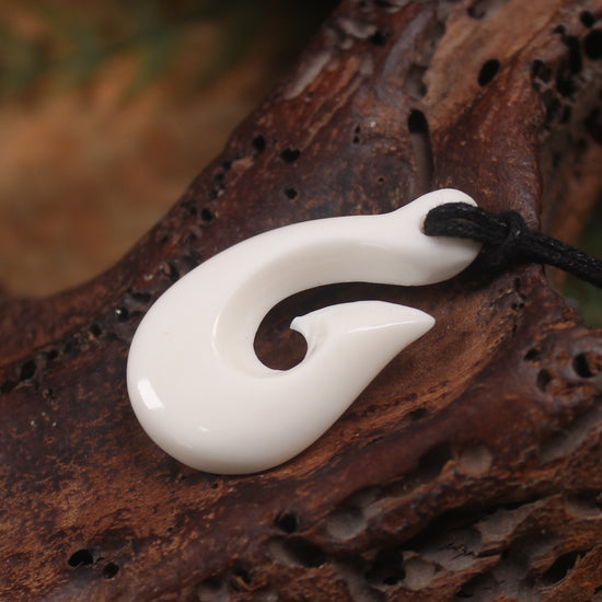 Hei Matau carved from NZ beef bone