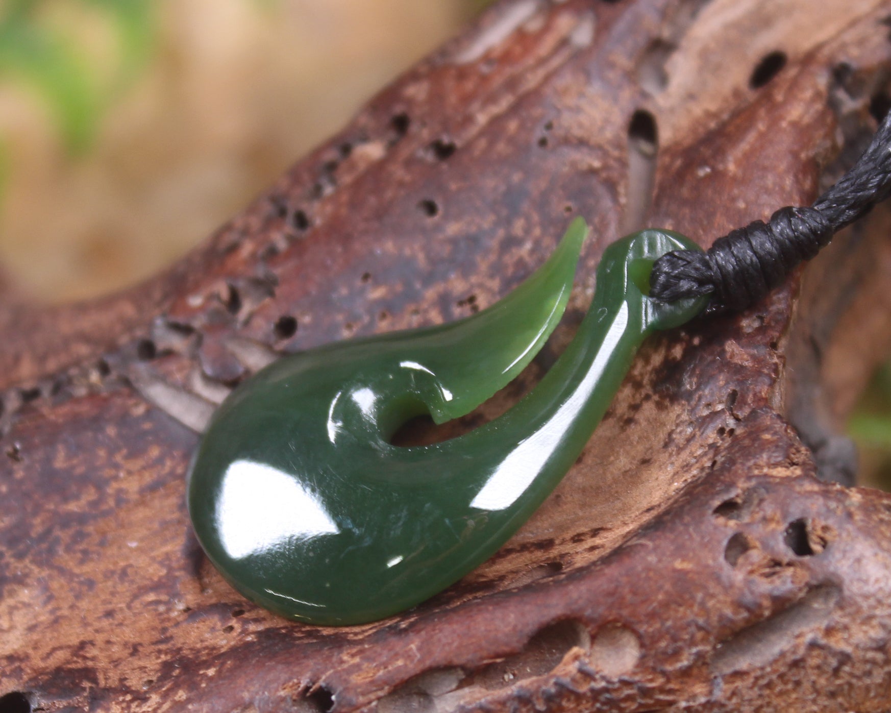 Hei Matau or Fish Hook carved from Kawakawa Pounamu - NZ Greenstone