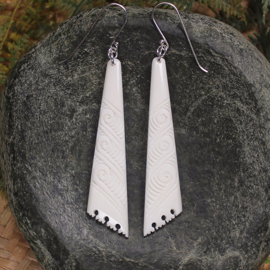Roimata earrings carved from NZ Beef Bone