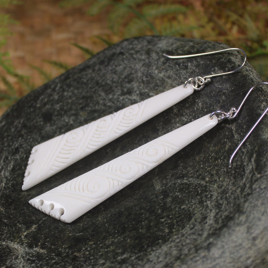 Roimata earrings carved from NZ Beef Bone