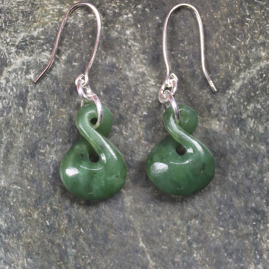 Twist Earrings carved from Hapopo Pounamu - NZ Greenstone