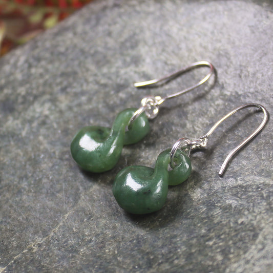 Twist Earrings carved from Hapopo Pounamu - NZ Greenstone