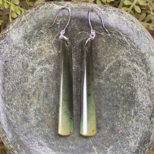 Roimata or Teardrop earrings carved from Flower Jade Pounamu - NZ Greenstone