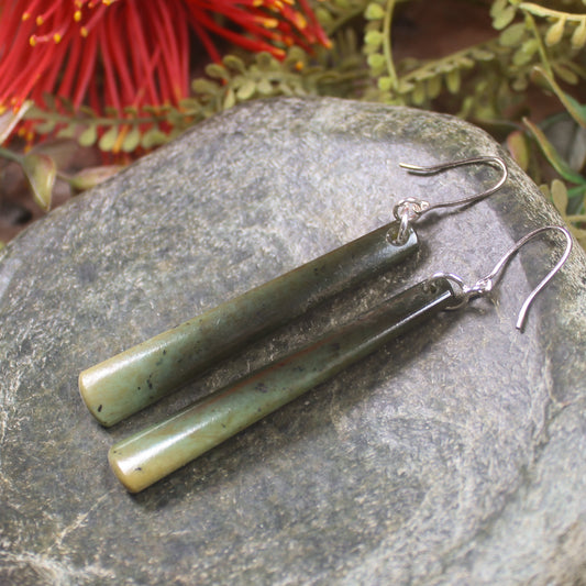 Roimata or Teardrop earrings carved from Flower Jade Pounamu - NZ Greenstone