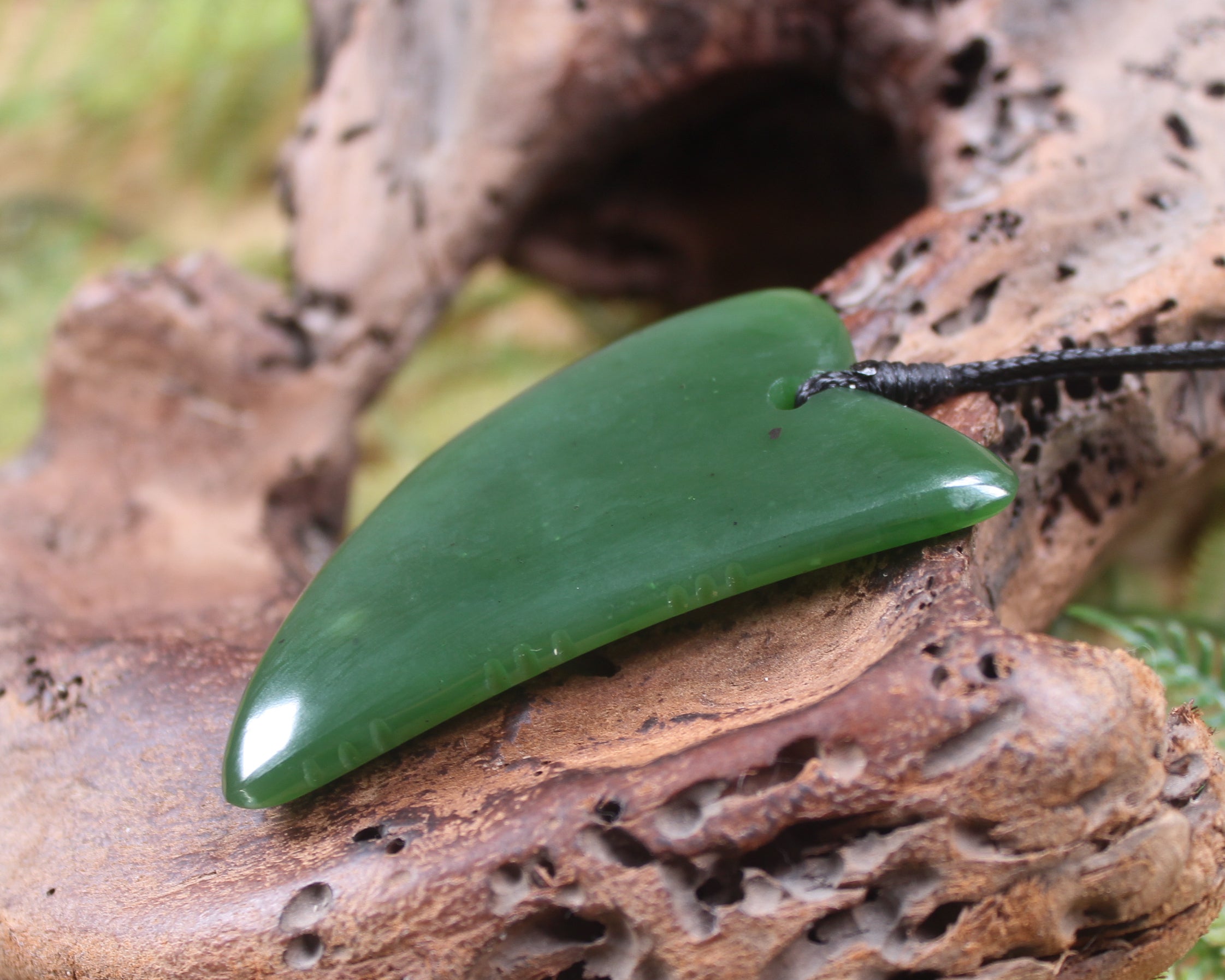 Taniwha Tooth or Niho carved from Hapopo Pounamu - NZ Greenstone