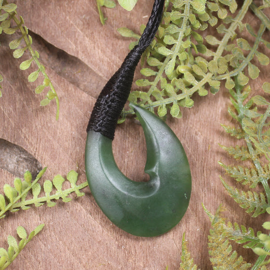 Hei Matau or Fish Hook carved from Hapopo Pounamu - NZ Greenstone