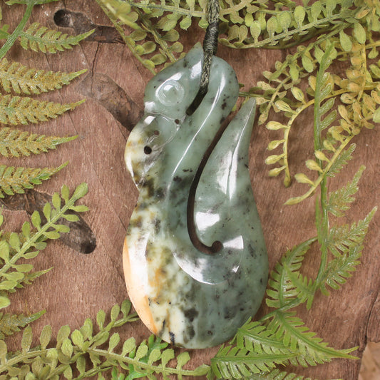 Manaia carved from Flower Jade Pounamu - NZ Greenstone