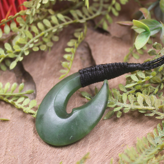 Hei Matau or Fish Hook carved from Hapopo Pounamu - NZ Greenstone