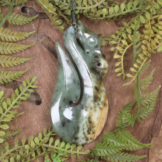 Manaia carved from Flower Jade Pounamu - NZ Greenstone