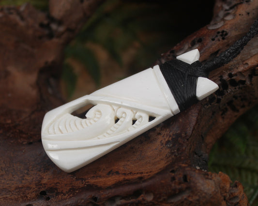Toki or Adze with Koru carved from Beef Bone