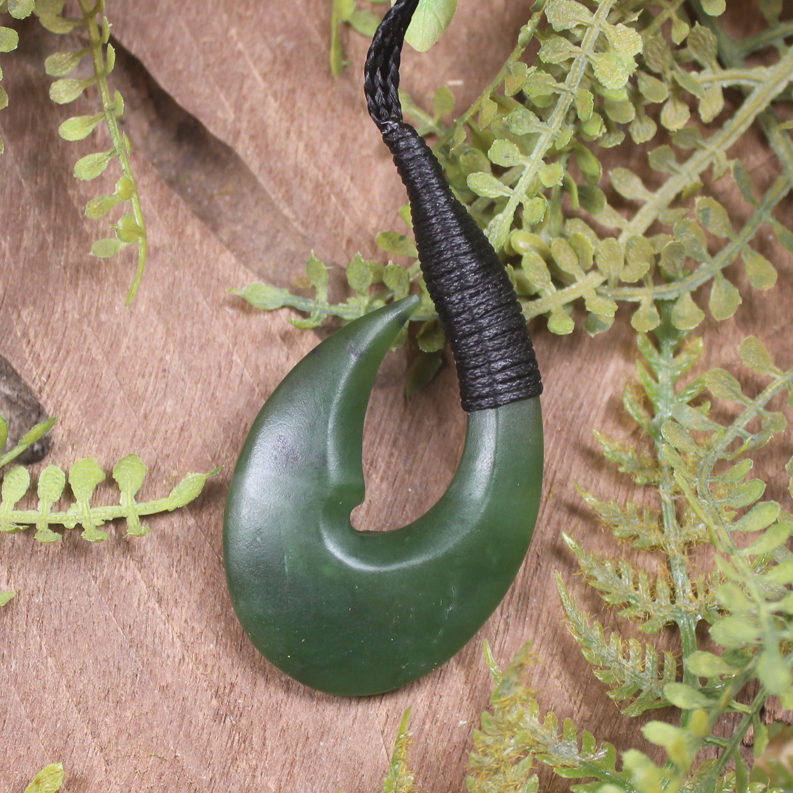 Hei Matau or Fish Hook carved from Hapopo Pounamu - NZ Greenstone