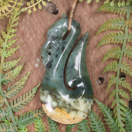Manaia carved from Flower Jade Pounamu - NZ Greenstone