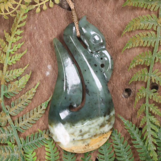 Manaia carved from Flower Jade Pounamu - NZ Greenstone