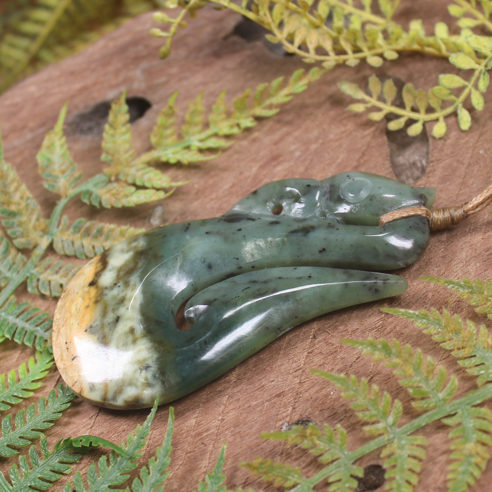 Manaia carved from Flower Jade Pounamu - NZ Greenstone