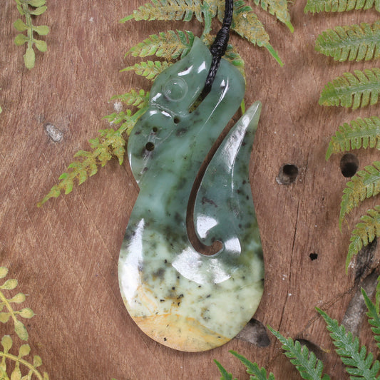 Manaia carved from Flower Jade Pounamu - NZ Greenstone
