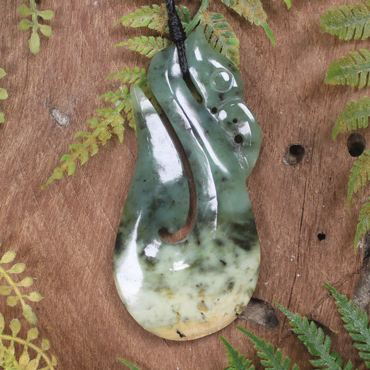 Manaia carved from Flower Jade Pounamu - NZ Greenstone