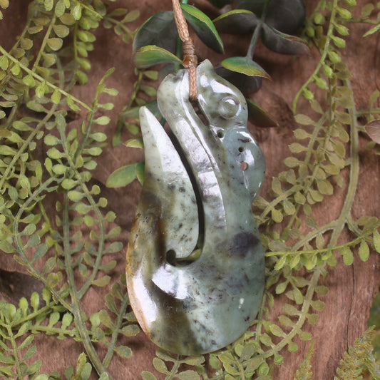 Manaia carved from Flower Jade Pounamu - NZ Greenstone