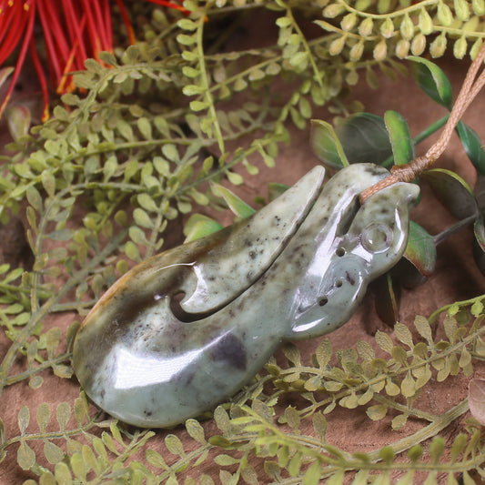Manaia carved from Flower Jade Pounamu - NZ Greenstone