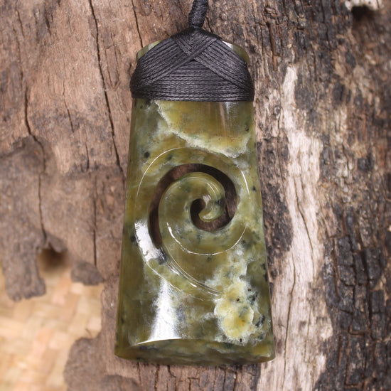 Toki or Adze with Koru Pendant carved from Rimu Pounamu - NZ Greenstone