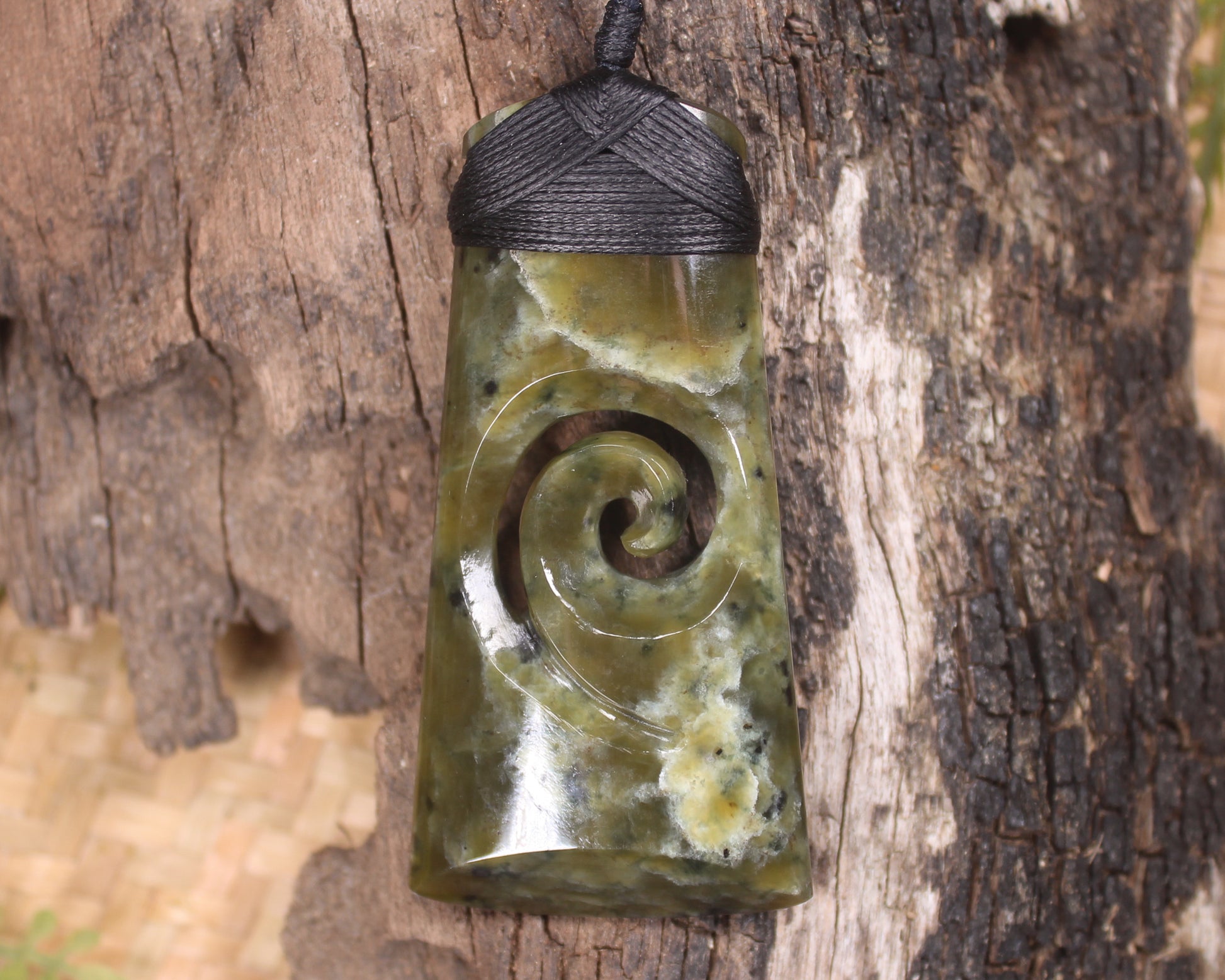 Toki or Adze with Koru Pendant carved from Rimu Pounamu - NZ Greenstone