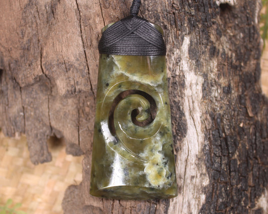 Toki or Adze with Koru Pendant carved from Rimu Pounamu - NZ Greenstone