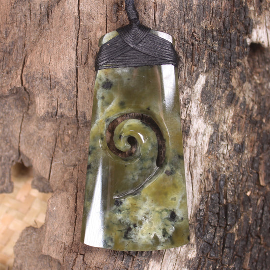 Toki or Adze with Koru Pendant carved from Rimu Pounamu - NZ Greenstone
